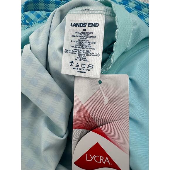 Lands’ End Paradise Aqua Gingham Tankini Swimwear Top Women's Size 18 NEW!!! - Picture 6 of 6